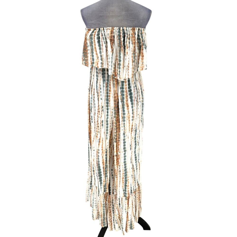 Free People Jumpsuit Womens Small Smocked Strapless Ruffled Wide Leg Hipster - Picture 2 of 16